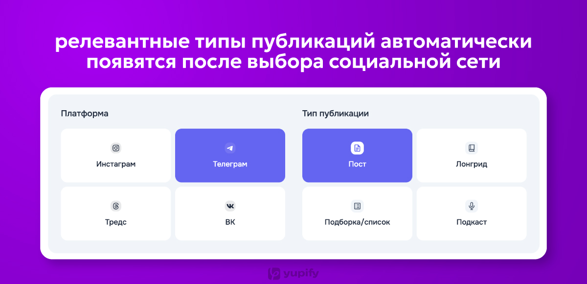 Выбор платформы и типа публикации